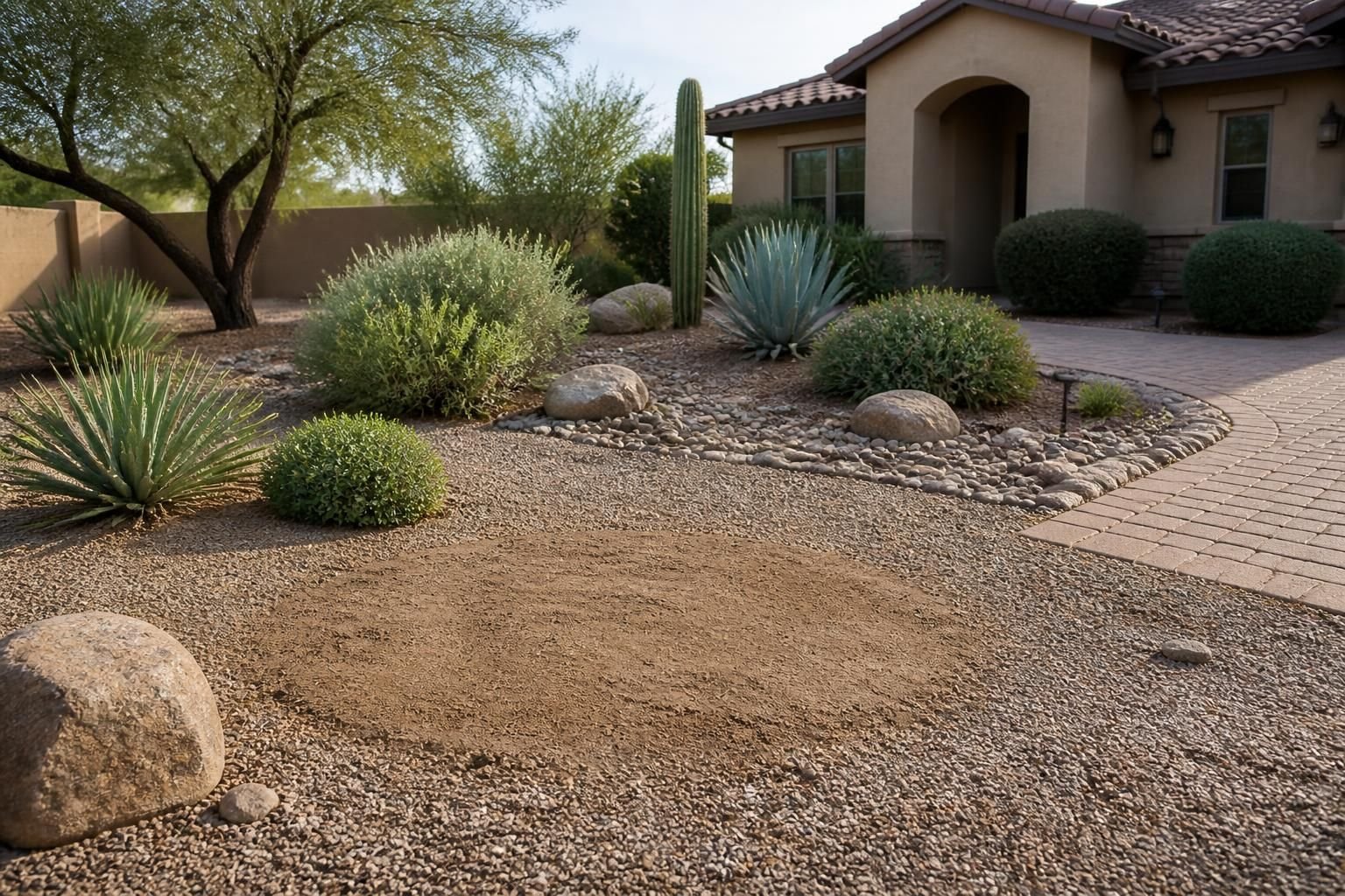Freshly cleaned desert landscape with removed stump and tidy yard