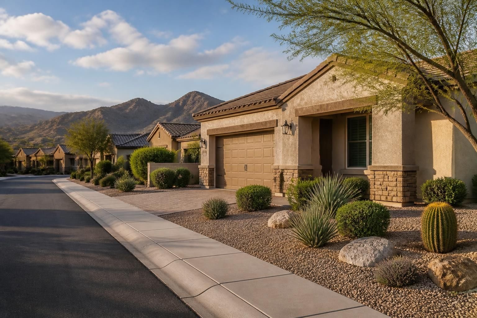 Suburban neighborhood with manicured desert landscaping in Glendale