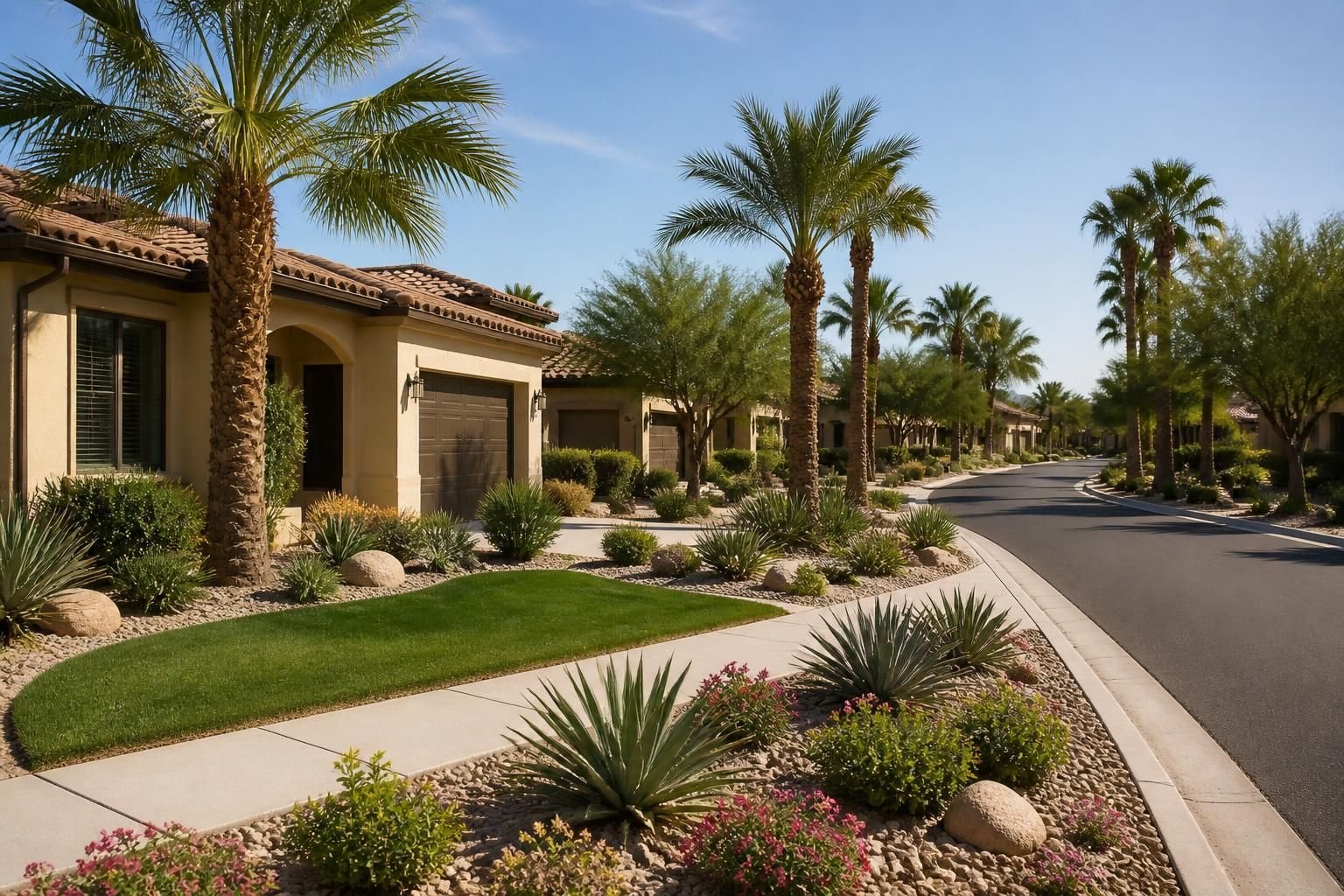 Residential community with neatly maintained desert yards in Goodyear